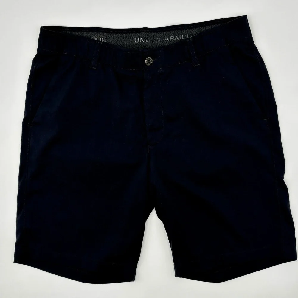 Under Armour HeatGear Golf Shorts Men 36 Black Herringbone Flat Front $65 MSRP